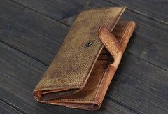 Handmade Men long leather wallet men card slots vintage brown gray wallet for him