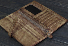 Handmade vintage Mens long leather wallet men multi card brown wallet for men - EverHandmade