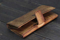 Handmade Men long leather wallet men card slots vintage brown gray wallet for him