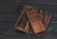 Handmade Mens long leather wallet men multi card vintage brown wallet for men - EverHandmade