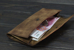 Handmade Men long leather wallet men card slots vintage brown gray wallet for him