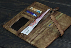 Handmade vintage Mens long leather wallet men multi card brown wallet for men - EverHandmade