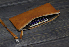 Handmade Men long leather wallet men vintage brown coffee blue wallet for him