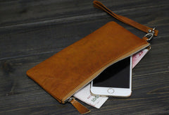 Handmade Men long leather wallet men vintage brown coffee blue wallet for him