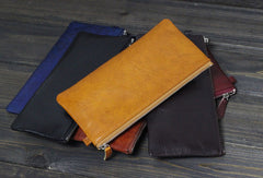 Handmade Men long leather wallet men vintage brown coffee blue wallet for him