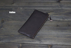Handmade Men long leather wallet men vintage brown coffee blue wallet for him