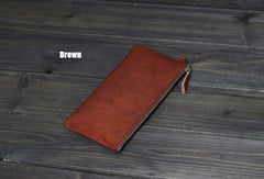 Handmade Men long leather wallet men vintage brown coffee blue wallet for him