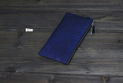 Handmade Men long leather wallet men vintage brown coffee blue wallet for him