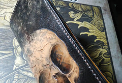 Handmade Long leather wallet men skull tooled carved long wallet for him