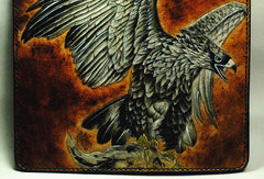 Handmade Long leather wallet men eagle tooled carved long wallet for him - EverHandmade