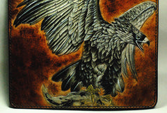 Handmade Long leather wallet men eagle tooled carved long wallet for him