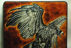 Handmade Long leather wallet men eagle tooled carved long wallet for him - EverHandmade