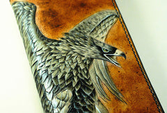 Handmade Long leather wallet men eagle tooled carved long wallet for him - EverHandmade