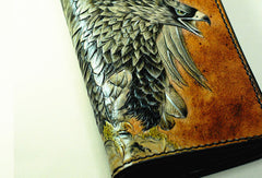 Handmade Long leather wallet men eagle tooled carved long wallet for him - EverHandmade