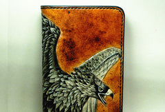 Handmade Long leather wallet men eagle tooled carved long wallet for him - EverHandmade