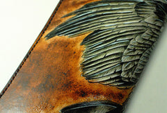 Handmade Long leather wallet men eagle tooled carved long wallet for him - EverHandmade