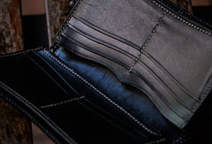 Handmade biker chain wallet black brown leather Jesus carved biker wallet Long wallet