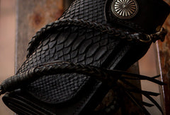 Handmade leather biker chain trucker wallet leather men Black snake skin Tooled wallet