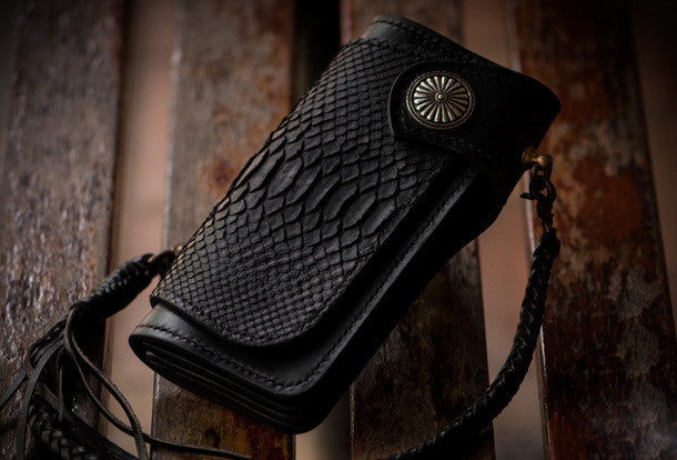 Black and Tan Cretan // Snake Tooled Leather Purse