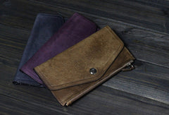 Handmade Men long leather wallet clutch men envelop vintage gray brown wallet for him - EverHandmade