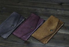 Handmade Men long leather wallet clutch men envelop vintage gray brown wallet for him - EverHandmade