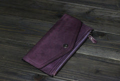 Handmade Men long leather wallet clutch men envelop vintage gray brown wallet for him