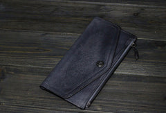 Handmade Men long leather wallet clutch men envelop vintage gray brown wallet for him - EverHandmade