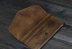 Handmade Men long leather wallet clutch men envelop vintage gray brown wallet for him - EverHandmade