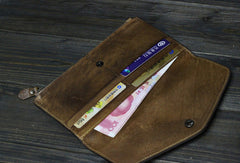 Handmade Men long leather wallet clutch men envelop vintage gray brown wallet for him - EverHandmade