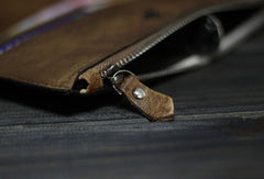 Handmade Men long leather wallet clutch men envelop vintage gray brown wallet for him - EverHandmade