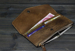 Handmade Men long leather wallet clutch men envelop vintage gray brown wallet for him - EverHandmade
