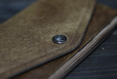 Handmade Men long leather wallet clutch men envelop vintage gray brown wallet for him - EverHandmade