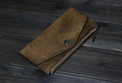 Handmade Men long leather wallet clutch men envelop vintage gray brown wallet for him - EverHandmade