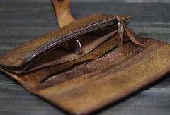 Handmade Men long leather wallet clutch men vintage brown gray wallet for him