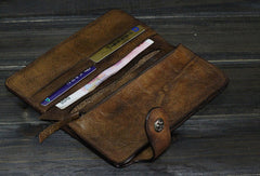 Handmade Men long leather wallet clutch men vintage brown gray wallet for him