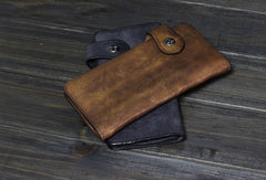 Handmade Men long leather wallet clutch men vintage brown gray wallet for him