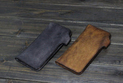 Handmade Men long leather wallet clutch men vintage brown gray wallet for him