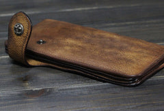 Handmade Men long leather wallet clutch men vintage brown gray wallet for him