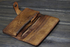 Handmade Men long leather wallet clutch men vintage brown gray wallet for him