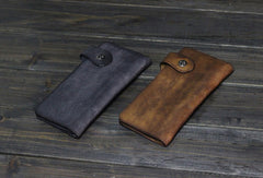Handmade Men long leather wallet clutch men vintage brown gray wallet for him