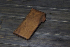 Handmade Men long leather wallet clutch men vintage brown gray wallet for him