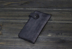Handmade Men long leather wallet clutch men vintage brown gray wallet for him