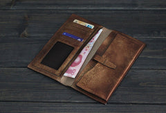 Handmade Mens long leather wallet vintage bifold long wallet for him - EverHandmade