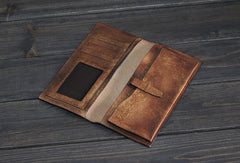 Handmade Mens long leather wallet vintage bifold long wallet for him - EverHandmade