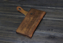 Handmade Men long leather wallet clutch men vintage brown gray wallet for him