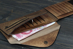 Handmade Men long leather wallet clutch men envelop vintage gray multi cards wallet for him