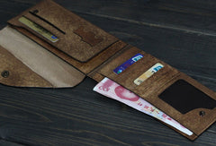 Handmade Men long leather wallet clutch men envelop vintage gray multi cards wallet for him