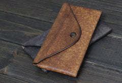 Handmade Men long leather wallet clutch men envelop vintage gray multi cards wallet for him