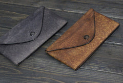 Handmade Men long leather wallet clutch men envelop vintage gray multi cards wallet for him