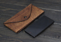 Handmade Men long leather wallet clutch men envelop vintage gray multi cards wallet for him